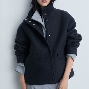 Mango Women's Navy Blue Turtleneck Wool Jacket